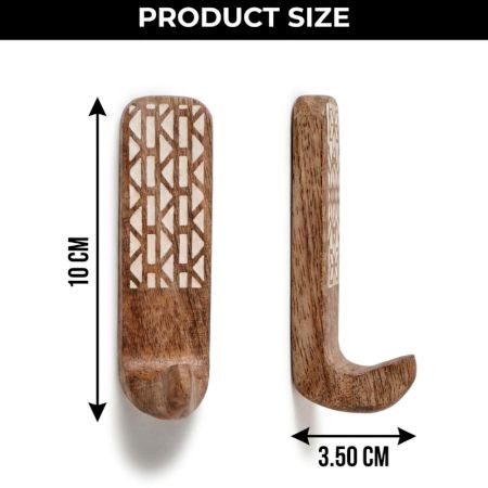 3 Pieces Wooden Self Adhesive Brown And White Wall Hooks