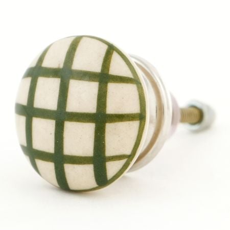 Green Handmade Check Ceramic Kitchen Drawer Knob