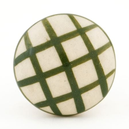 Green Handmade Check Ceramic Kitchen Drawer Knob