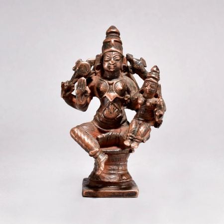Handmade Copper Statue of Lord Vishnu and Goddess Lakshmi