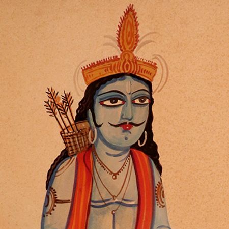Vintage Kalighat Paper Painting of Lord Ram and Hanuman