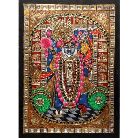 Tanjore Vintage Paper Painting of Lord Krishna for Decor