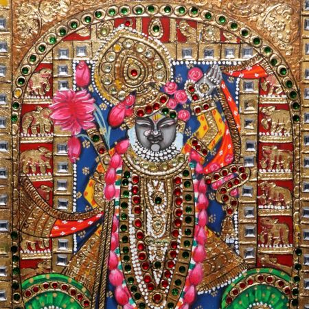 Tanjore Vintage Paper Painting of Lord Krishna for Decor