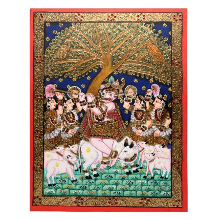 Lord Krishna Vintage Paper Painting in Tanjore Art
