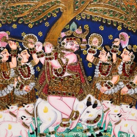 Lord Krishna Vintage Paper Painting in Tanjore Art