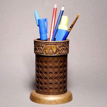 Hand Crafted Vintage Brass Pen Holder for Home Decor
