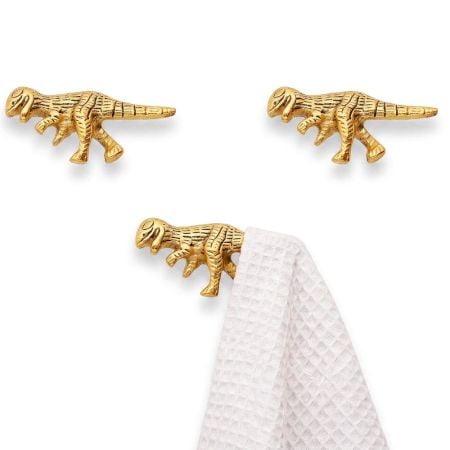 3 Pieces Modern Golden Dinosaur Aluminium Heavy Duty Wall Hook