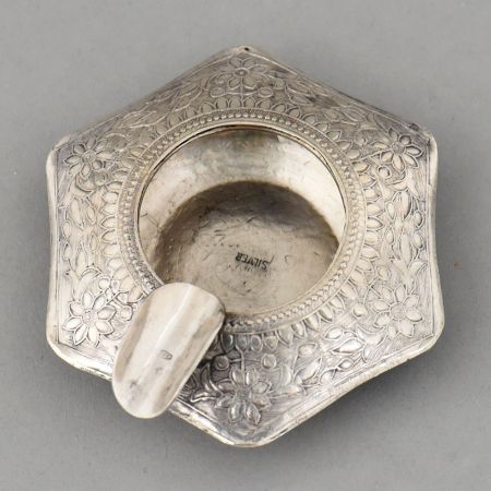 Vintage Handcrafted Silver Floral Ashtray with Hinged Rest
