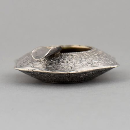 Vintage Handcrafted Silver Floral Ashtray with Hinged Rest