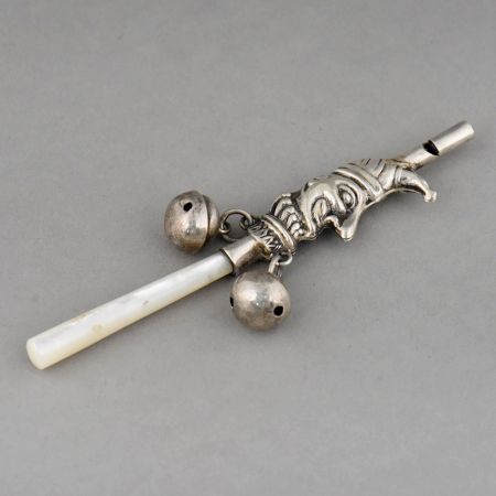 Handcrafted Sterling Silver Kids Whistle Rattle with Bells