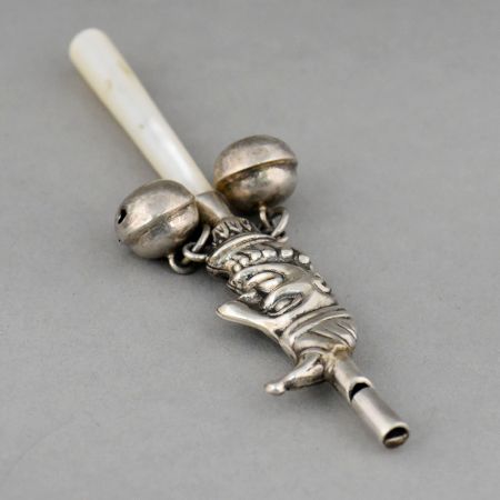 Handcrafted Sterling Silver Kids Whistle Rattle with Bells