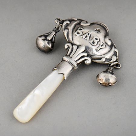 Handcrafted Sterling Silver Baby Whistle Rattle with Bells