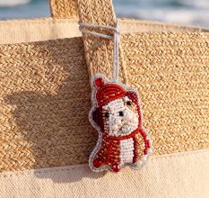 Decorative Handmade Bulldog with Santa Hat Bag Charm