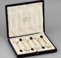 Handcrafted Sterling Silver Coffee Spoons Set in Case