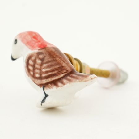 Brown Feather Ceramic Bird Knob