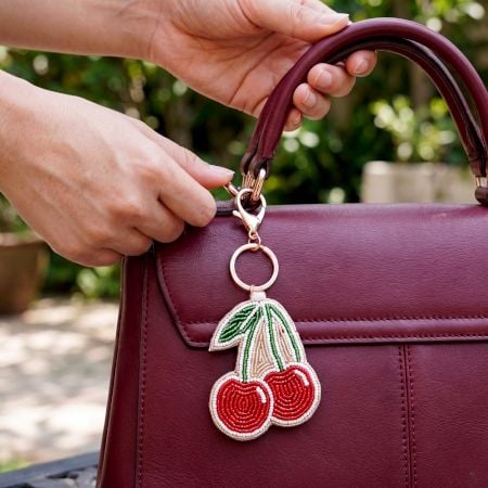 Handmade Beaded Cherry Keychain Cute Fruit Bag Charm