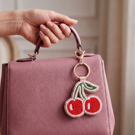 Handmade Beaded Cherry Keychain Cute Fruit Bag Charm