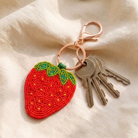 Handmade Charm Beaded Strawberry Keychain