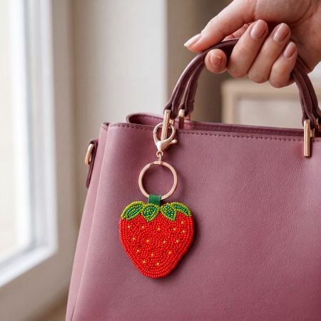 Handmade Charm Beaded Strawberry Keychain