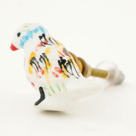White Multicolored Feathered Bird Knob