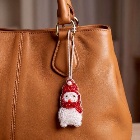 Handcrafted Beaded Snowman Bag Charm