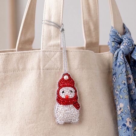 Handcrafted Beaded Snowman Bag Charm