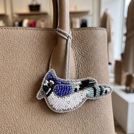 Handmade Beaded Blue Jay Bird Bag Charm