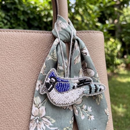 Handmade Beaded Blue Jay Bird Bag Charm