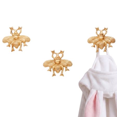 3 Pieces Handmade Aluminium Bee Wall Hooks