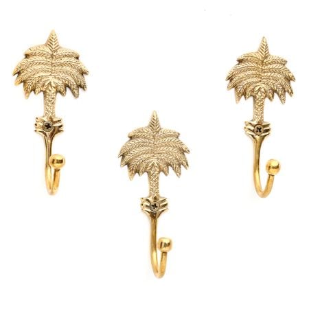 3 Pieces Handmade Brass Palm Tree Wall Hook for Hanging Keys