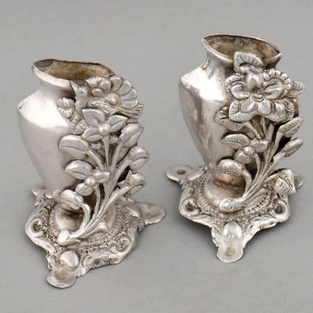 Handcrafted Antique Silver Floral Bud Vases Pair