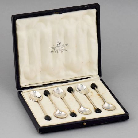 Handcrafted Sterling Silver Coffee Spoons Set in Case