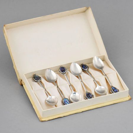 Vintage Sterling Silver Abalone Teaspoon Set of Six
