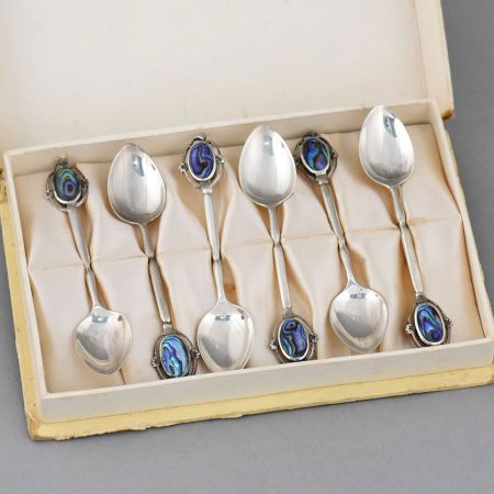 Vintage Sterling Silver Abalone Teaspoon Set of Six