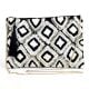 Black And White Ziptop Jacquard Cotton Clutch bag With Tassle