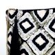 Black And White Ziptop Jacquard Cotton Clutch bag With Tassle