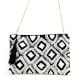 Black And White Ziptop Jacquard Cotton Clutch bag With Tassle