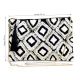 Black And White Ziptop Jacquard Cotton Clutch bag With Tassle