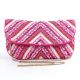 Pink Chevron Hand Beaded Clutch Bag with Gold Chain Strap
