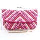 Pink Chevron Hand Beaded Clutch Bag with Gold Chain Strap